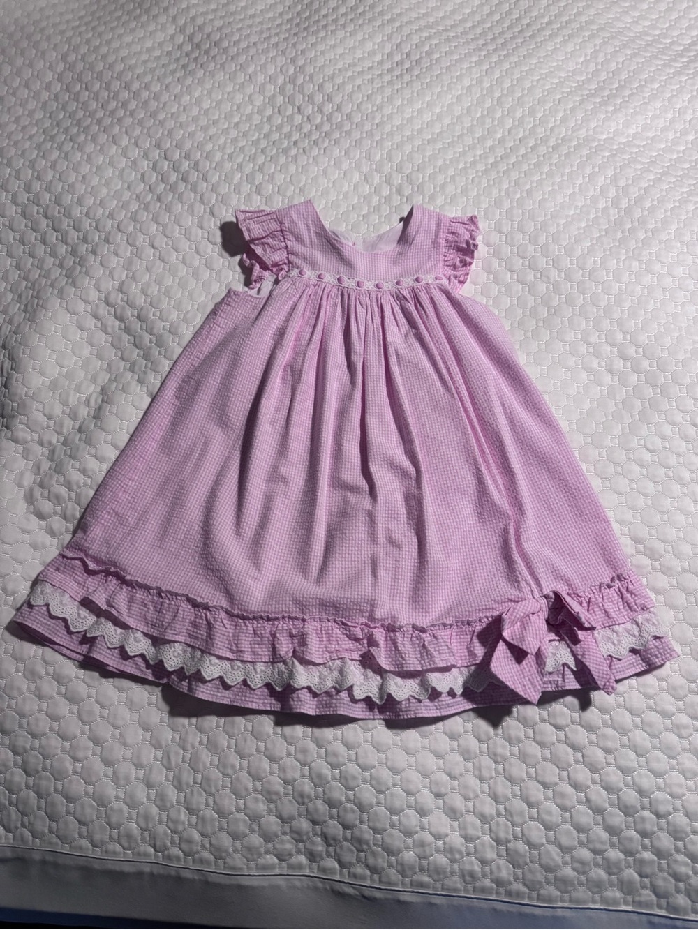 Laura Ashley Girls' Pink Gingham Ruffle and Lace Trim Dress - Size 6X